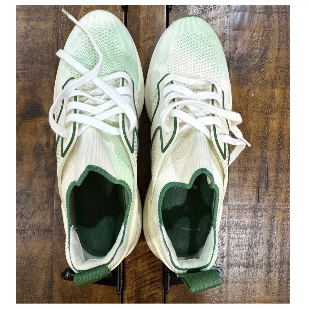 Tory‎ Burch T Runner Knit Mesh Sneaker Shoes White Green Size 9